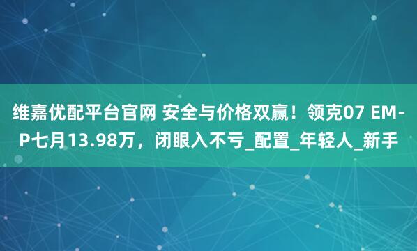 维嘉优配平台官网 安全与价格双赢！领克07 EM-P七月13.98万，闭眼入不亏_配置_年轻人_新手